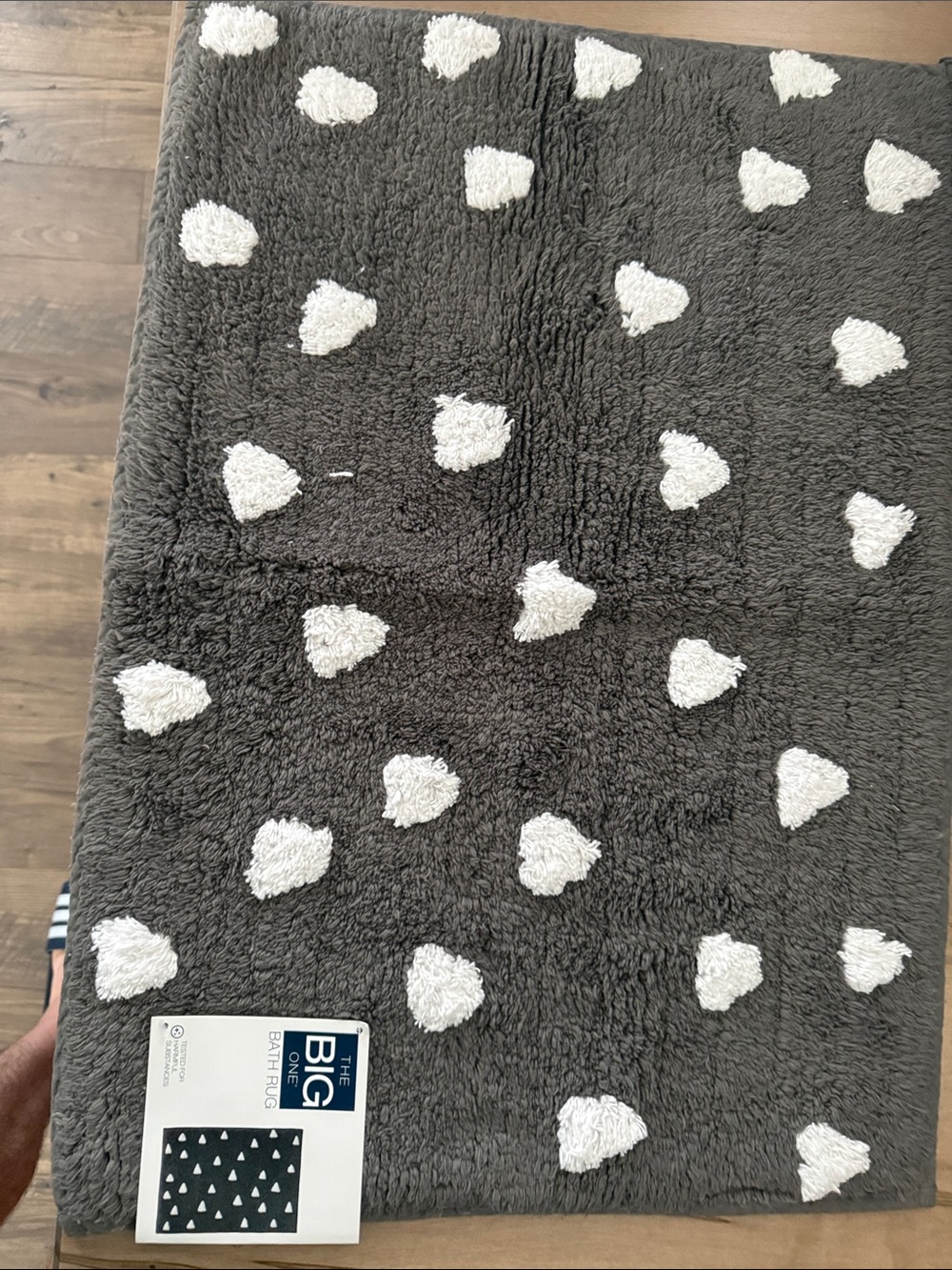 The Big One Grey and White Heart Bath Rug